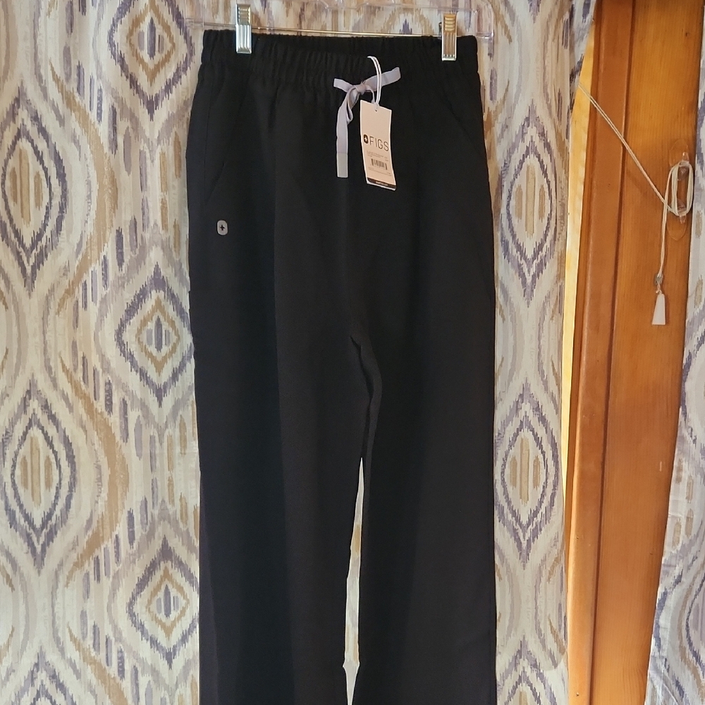 Figs Black Elastic Drawstring Scrub Pants
